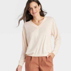 a new day Cream V-Neck Sweater- Size L- NWT